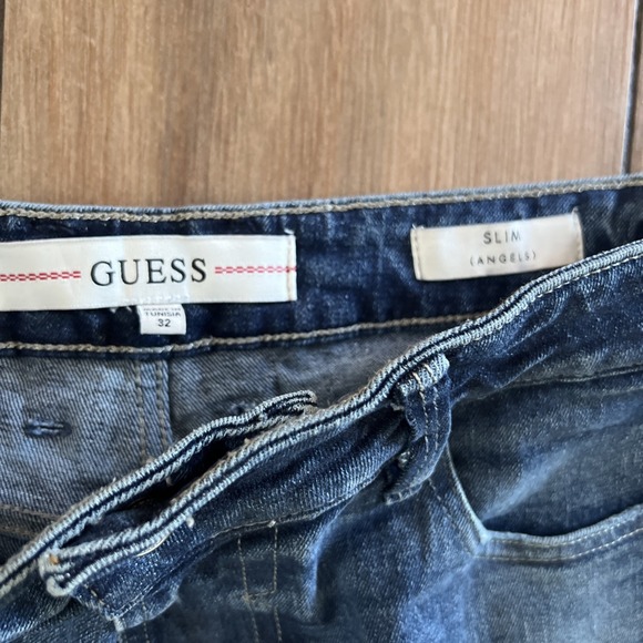 Guess Jeans Men's 32x 30 Light Wash Distressed Straight Leg Denim BeigePatch - Picture 4 of 8
